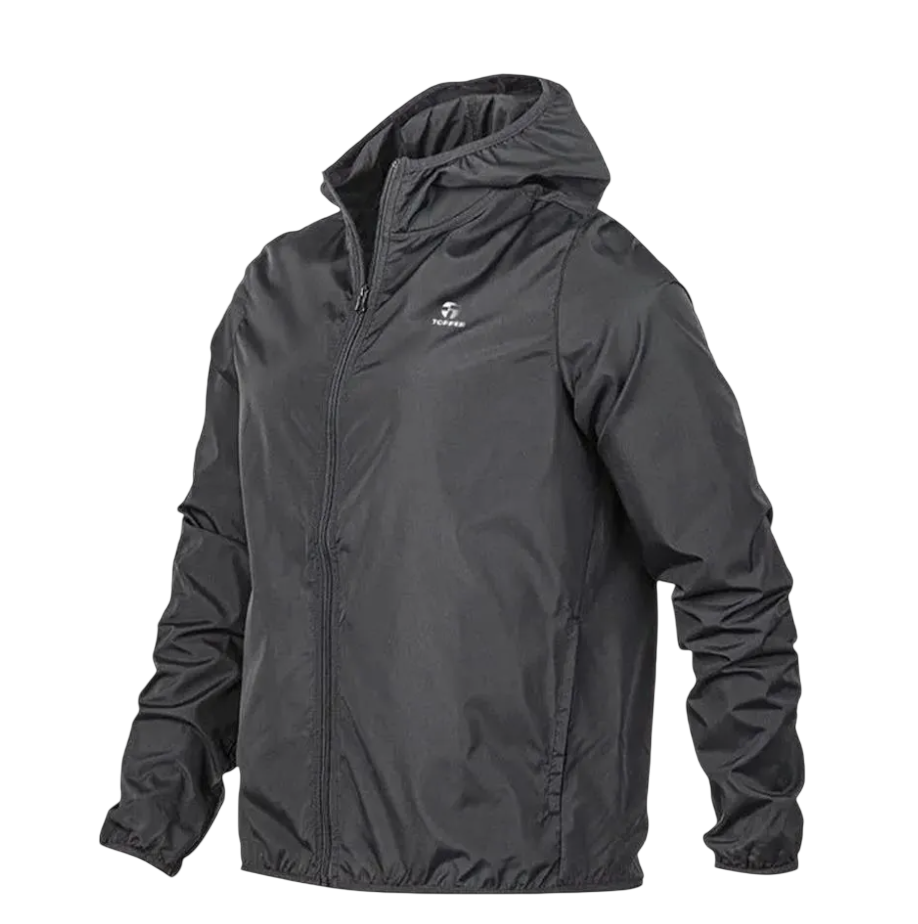 Chaqueta rompevientos deportiva negra con capucha y cremallera, incluida en el kit Sumerace